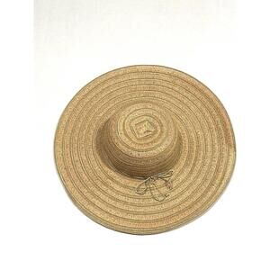 Unbranded Womens Wide Brim Straw Sun Hat Beach Floppy Gold Sparkly Fiber